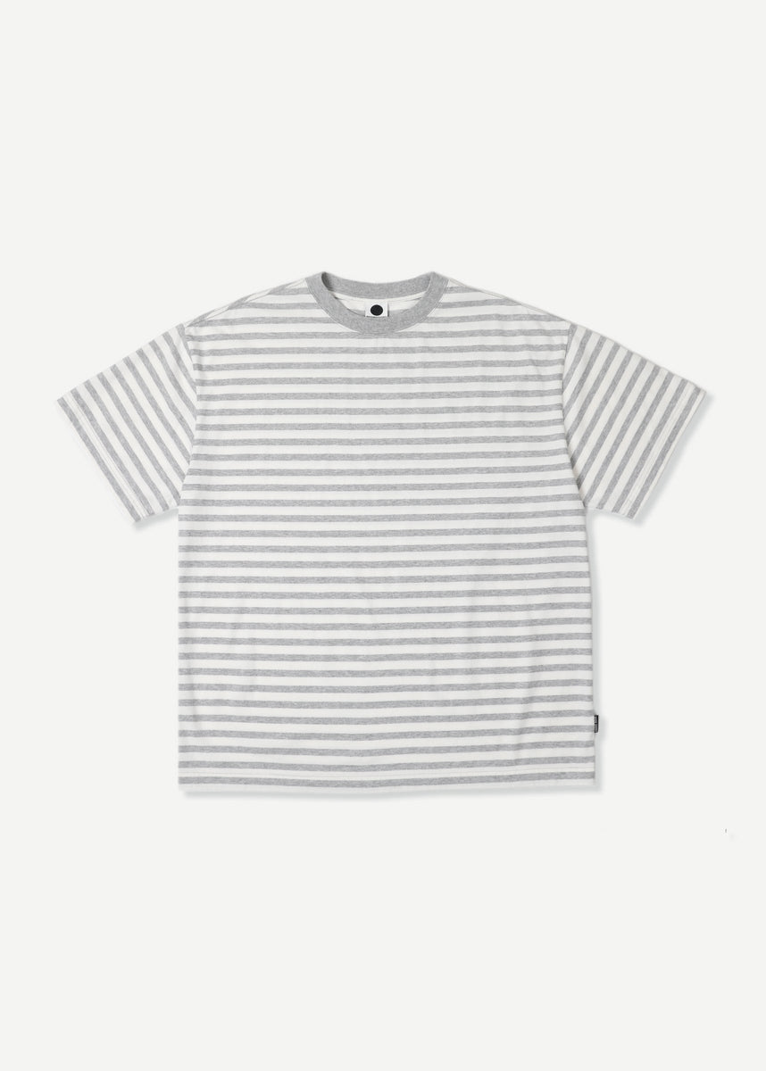 WOBBLE STRIPE T - HEATHER/CREAM