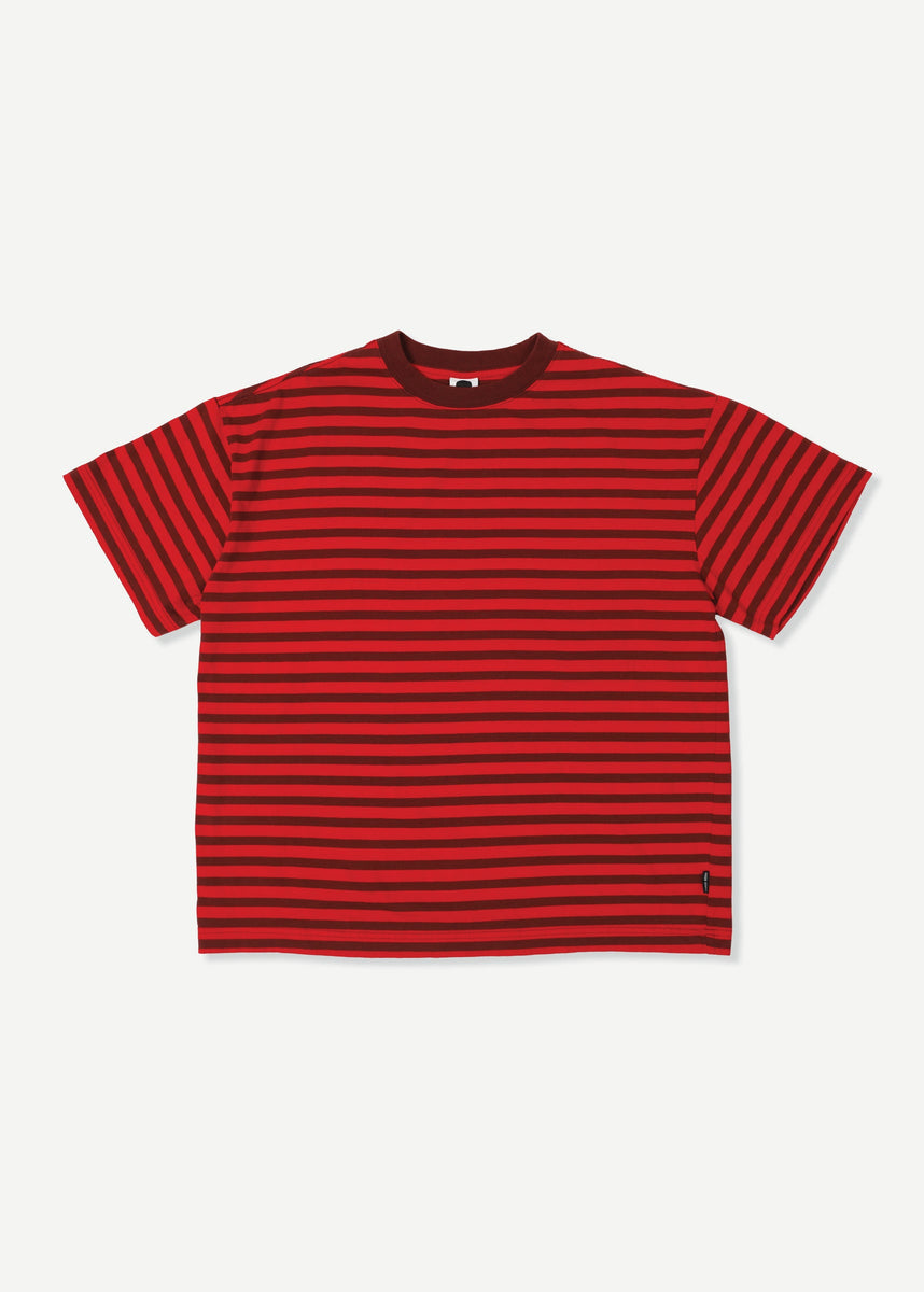 WOBBLE STRIPE T - RED/BURGUNDY